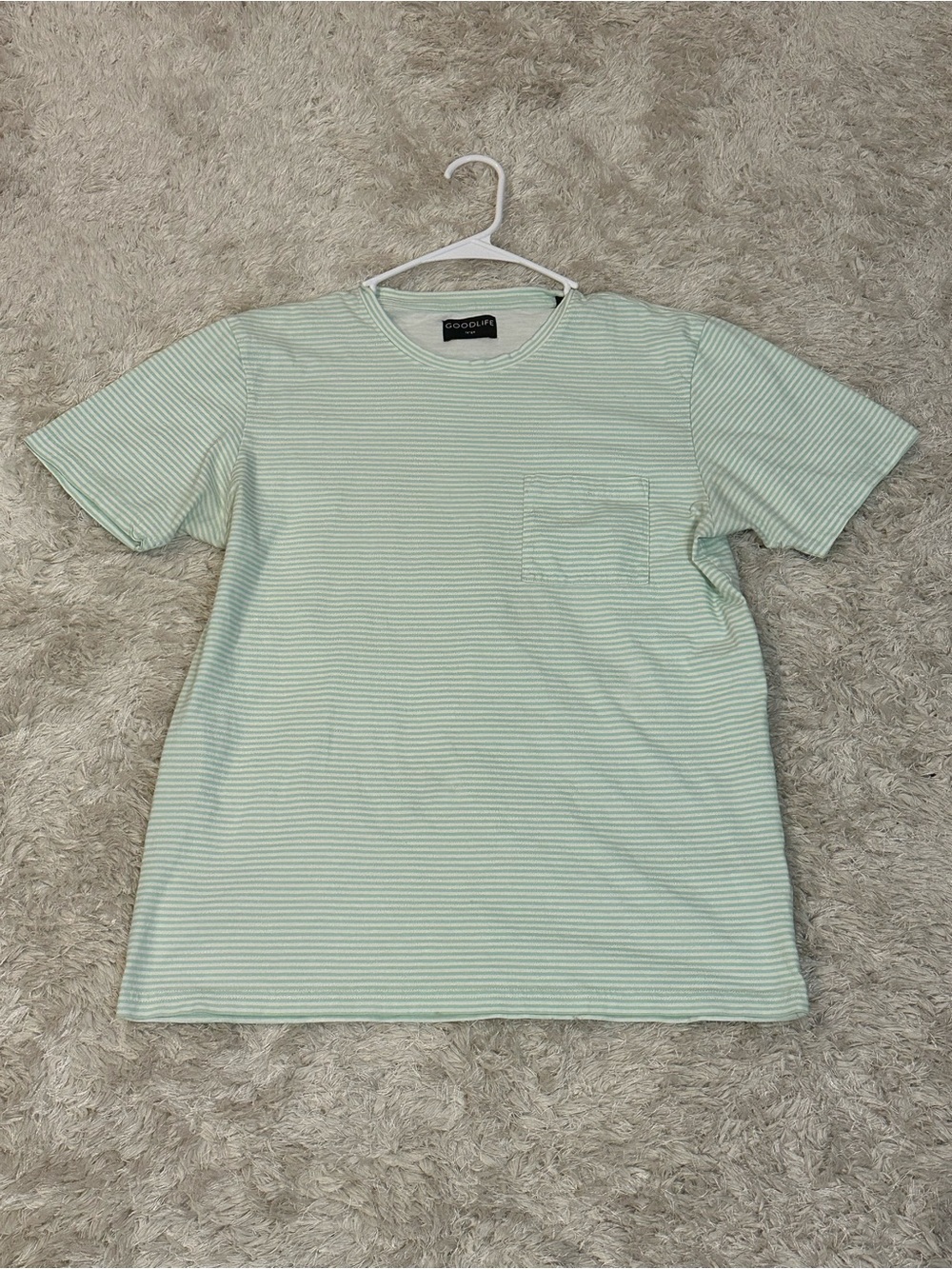 Goodlife 100% Cotton Men's White and Mint Green Striped Shirt